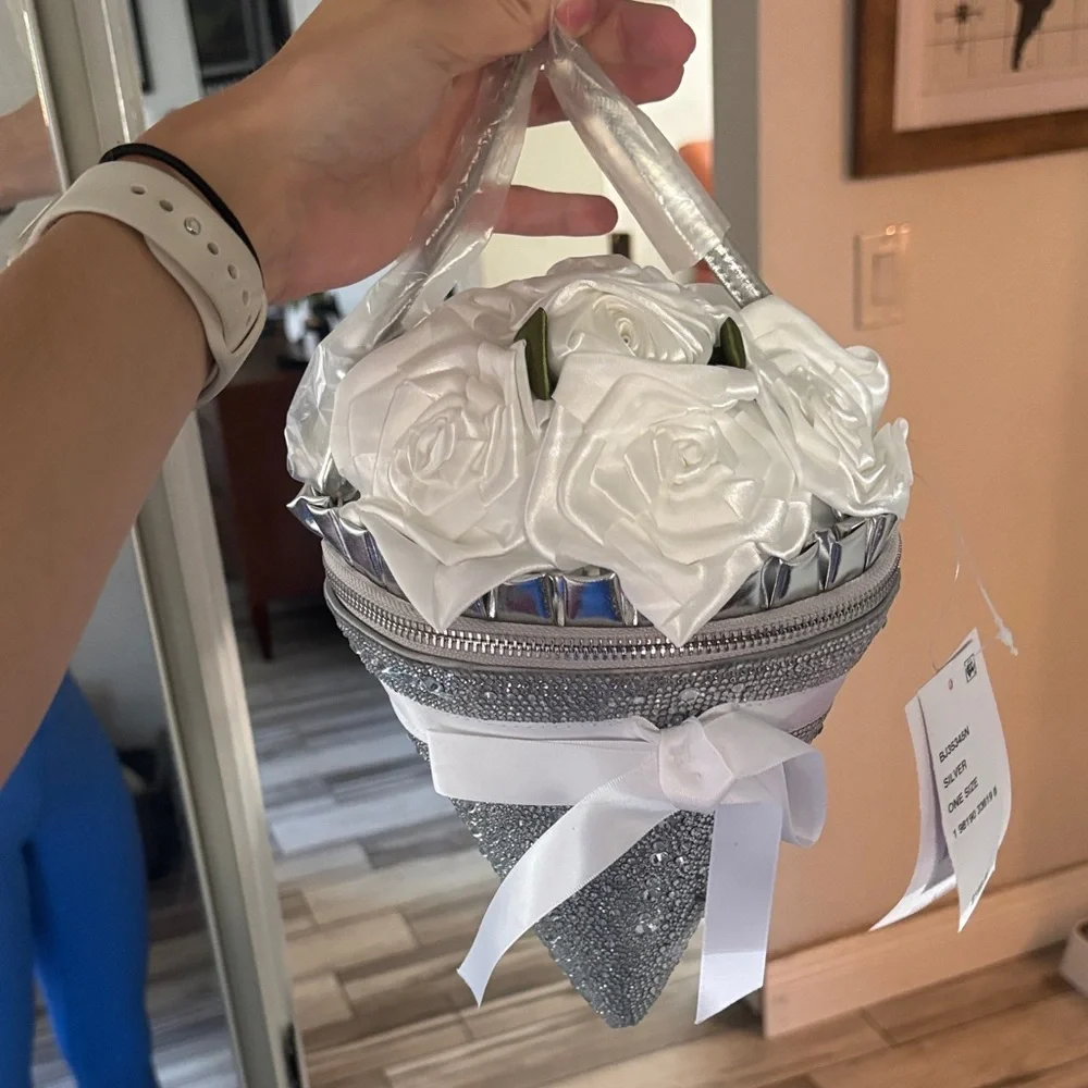 Elegant Silver and White Floral Cone Bag - Betsey Johnson - Picture 2 of 4